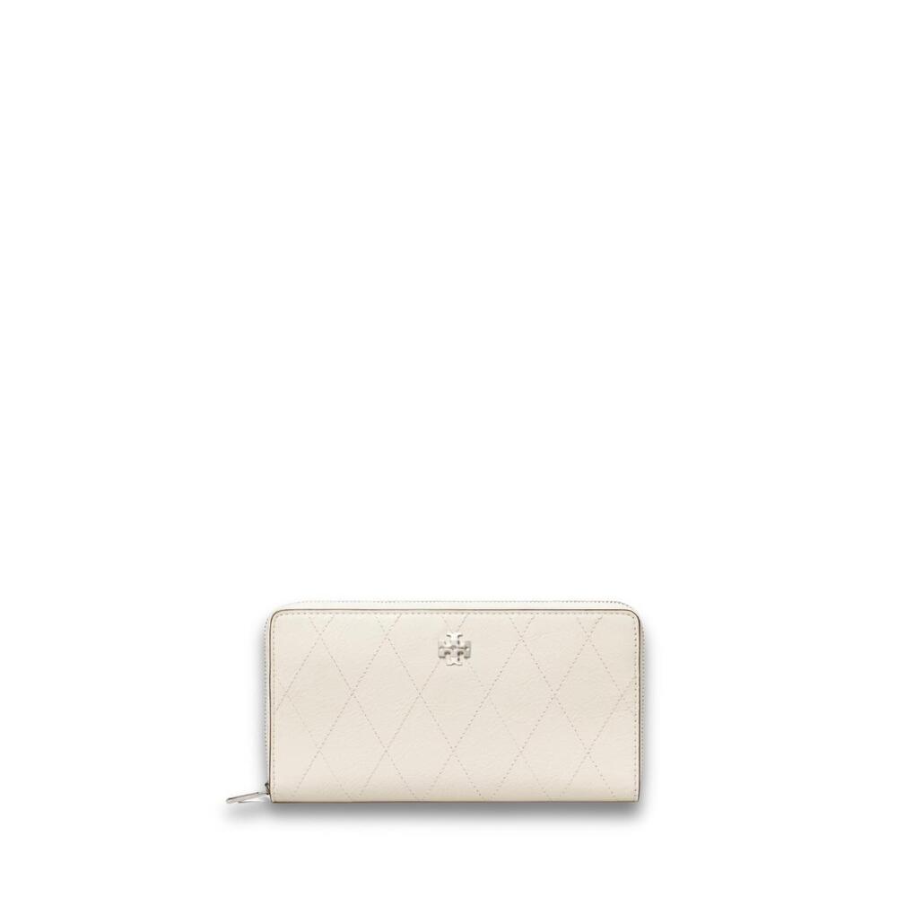 NEW TORY BURCH charlie quilted zip continental wallet in light cream
